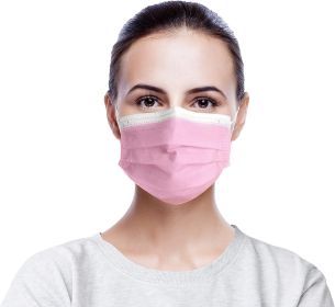 Disposable Pink Face Masks. 3-ply Protective Mouth Covers. Nose Wire.