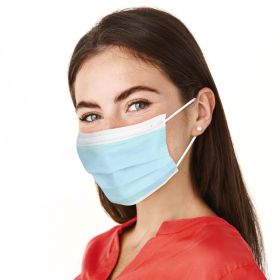 Disposable Face Masks in Bulk. Pack of 2000 Blue Adult 3-ply Mouth Covers with Nose Wire. Face Protection with Adjustable Earloops for Outdoor, H