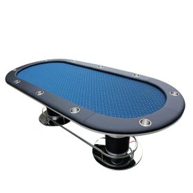 Elite 96" Poker Table for 10 Players Casino Games Oval with Speed Cloth Felt Playing Surface Pedestal Base Cup Holders Blue
