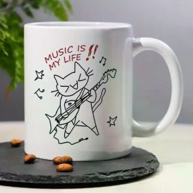 1pc, 3A Rated, Music Is My Life, Happy Cat 11 Oz Coffee Cup, Home Decor, Perfect for Women, Men, Grandparents,