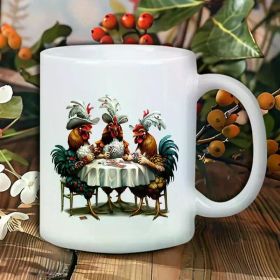 Charming Chicken Poker Party 11oz Ceramic Coffee Mug - Playing Cards & Dice Design, Reusable, Microwave Safe