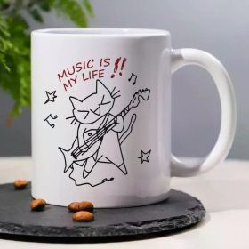 1pc, 3A Grade,MUSIC IS MY LIFE,Happy Playing Cat,11oz coffee mug, home decor item, perfect for women, men,