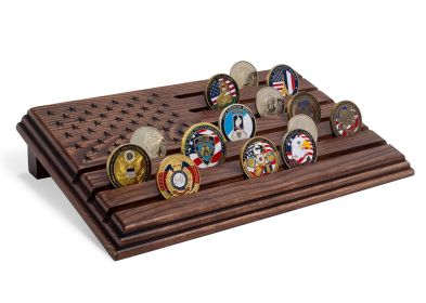 6 Rows Military Challenge Coins Stand Holder Display Rack Wooden Army Collectible Challenge Coin Display Case Wood Stand Holds 30-36 Coins Natura