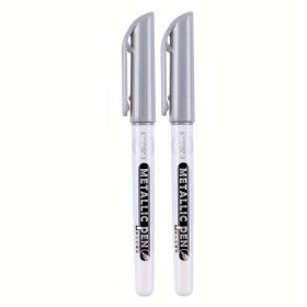 2pcs Metallic Pen; Golden Silver Resin Drawing Pen; Marker Pen For Acrylic Paint DIY Epoxy Resin Mold Highlight Permanent Marker Handmade Craft (Color: Silvery)