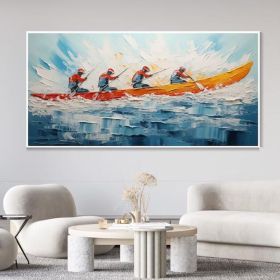 Hand Painted Oil Painting Original Kayaking Sports Wall Art Sea Surfing Landscape Art Large Blue Ocean Canvas Oil Painting 3D Textured Hand Knife (Style: 01, size: 150X220cm)