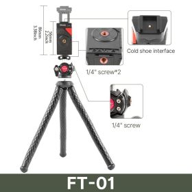 Ulanzi MT-11 Octopus Flexible Tripod For Phone SLR DSLR Gopro Camera Tripod Extend 1/4'' Screw With Ballhead ColdShoe Phone Clip (Ships From: China, Color: FT-01)