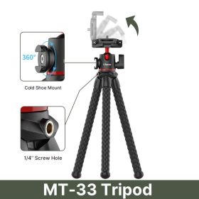 Ulanzi MT-11 Octopus Flexible Tripod For Phone SLR DSLR Gopro Camera Tripod Extend 1/4'' Screw With Ballhead ColdShoe Phone Clip (Ships From: China, Color: MT-33)