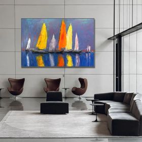 Abstract Canvas Art Oli painting Large Artwork Colorful Modern Seascape Landscape Paintings Acrylic with Boats Modern Home Decor Wall Art (Style: 01, size: 120x160cm)
