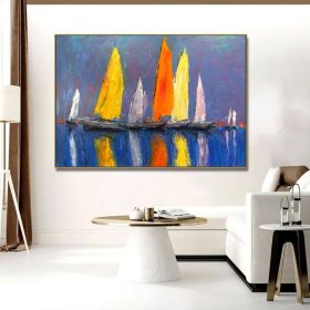 Abstract Canvas Art Oli painting Large Artwork Colorful Modern Seascape Landscape Paintings Acrylic with Boats Modern Home Decor Wall Art (Style: 01, size: 140x210cm)