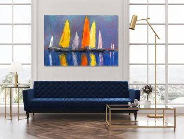 Abstract Canvas Art Oli painting Large Artwork Colorful Modern Seascape Landscape Paintings Acrylic with Boats Modern Home Decor Wall Art (Style: 01, size: 80x120cm)