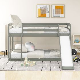 Twin over Twin Bunk Bed with Convertible Slide and Ladder (Color: Gray)