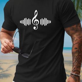 Men's Music Printed T-shirt, Summer Casual Short Sleeved T-shirt (Color: Black, size: M)