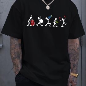 Men's Music Player Printed Short Sleeved T-shirt, Comfortable And Casual Elastic Round Neck Top, Men's Clothing (Color: Black, size: 3XL)