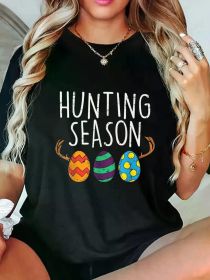 Easter Women'S T-Shirts Hunting Season Eggs Deer Funny Easter Day Egg Hunt Hunter T-Shirt Print Women'S T-shirt, Round Crew Neck Soft (Color: Black, size: L)