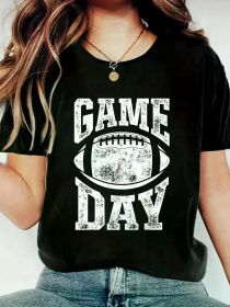 Game Day Football Season Funny Women Team Sports Vintage T-Shirt, Women Graphic T Shirts (Color: Black, size: XXL)