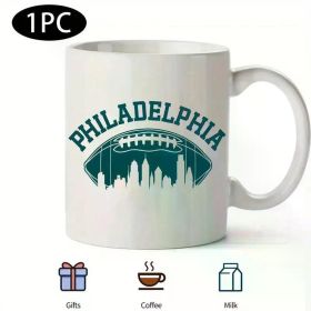 1pc Philadelphia Football Team Ceramic Coffee Mug - Insulated Sports Themed Tea Cup with Handle, Great Print, (Color: White)