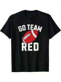 Men's Go Team Red American Football Graphic T-Shirt - Casual Regular Fit, Short Sleeve, Polyester Blend, Machine (Color: Black, size: XXL)