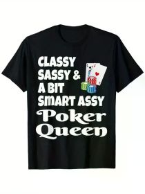 Unisex Poker Queen Graphic T-Shirt | 100% Cotton | Casual Round Neck | Multi-Size S-XXXL | Bold Text & Playing Cards Design (Color: Black, size: XL)