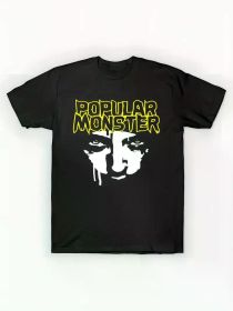 Men's Black Short Sleeve Graphic T-Shirt - "Popular Monster" Print with Bold Yellow Typography, Humorous Music-Inspired (Color: Black, size: XXXL)