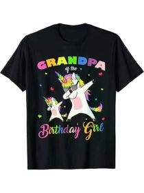 Grandpa of the Birthday Girl Unicorn Princess Grandfather T-Shirt, 100% Cotton, Halloween Thanksgiving Christmas Gift (Color: Black, size: XXL)