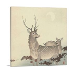 Two Deer With Moon (Type: Standard Framed Canvas Print, size: 24" x 24" / 60cm x 60cm (approx))