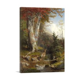 Mountain Stream and Deer 1865 (Type: Standard Framed Canvas Print, size: 32" x 24" / 80cm x 60cm (approx))