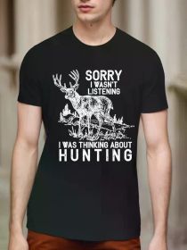 Men's Comfortable Cotton Hunting T-shirt - Fun Deer Hunter Design, Short Sleeve, Round Neck, Casual Summer T-shirt (Color: Black, size: XXL)