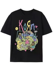 Men Summer Short Sleeve T shirt 100% cotton high quality tshirt casual streetwear hip hop music tees band cartoon T-shirt (Color: Black, size: XXL)