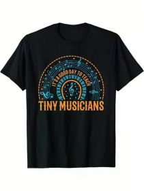 Music Teacher Print Men's Cotton T-Shirt, Graphic T-Shirt Men's Outdoorwear, Men's Back to School Uniform, Casual Short Sleeve Crew Neck T-Shirt (Color: Black, size: XXL)