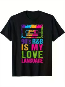 90'S R&B Music for Men Rnb Lover T-Shirt Selected Pure Cotton Fun Design DIY Pure Cotton, Rich Patterns, Soft And Breathable (Color: Black, size: XL)