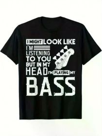 Men's Black Cotton T-Shirt - Soft, Breathable, Crewneck, Regular Fit, Bass Guitar Graphic Print, Perfect for Running, Hiking, Gym & Casualwear (Color: Black, size: XL)