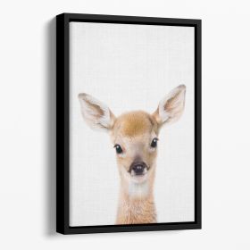 Peekaboo Baby Deer Floating Framed Canvas (Color: Black, size: 24" x 16" / 60cm x 40cm approx)
