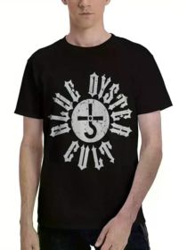 Blue Rock Oyster Music Cult Band Logo Men's Cotton T-Shirt - Black Casual Crew Neck Short Sleeve T-Shirt with Bold Graphic Print for Adults (Color: Black, size: XXL)