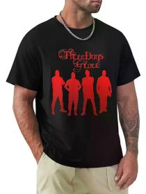 Three Days Grace Band Graphic T-Shirt, 100% Cotton Crew Neck T-Shirt, Men's Casual Printed Short Sleeve Top, Four Seasons Knit Fabric (Color: Black, size: XXL)