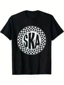 Men's Classic Black Ska Music T-Shirt - 100% Cotton, Short Sleeve, Crew Neck with Checkered "SKA" Logo - Casual & Stylish for Casual Attire (Color: Black, size: XXXL)