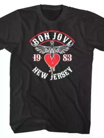 Bon Jovi New Jersey 1983 Men'S T Shirt Rock Band Album Music Concert Tour Merch, All-Season, Family T-shirt (Color: Black, size: L)