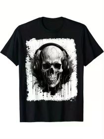Skeleton Music T-Shirt Selected Pure Interesting Design DIY Short Sleeve T-Shirt for Men (Color: Black, size: XL)