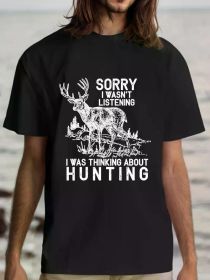 Men'S Comfortable Cotton Hunting T-Shirt - Funny Deer Hunter Design, Short Sleeve, Crew Neck, Casual Summer Tee (Color: Black, size: L)