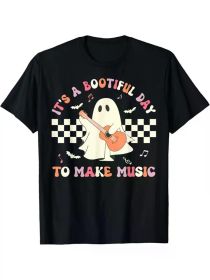 It's A Bootiful Day to Make Music Teacher Musician Halloween T-Shirt Men's Print T-shirt, Casual Short Sleeve Crew Neck Tee (Color: Black, size: XXXL)